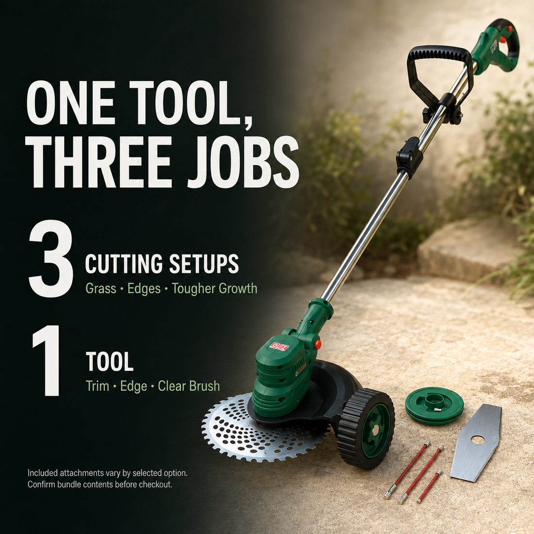 Trimming, edging and clearing with one cordless tool