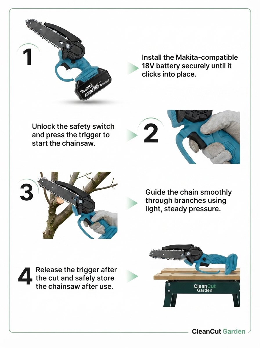 CleanCut™ Cordless Mini Pruning Chainsaw